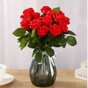5 heads Silk Peony Bouquet Artificial Fake Flower Rose Red